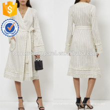 Neue Mode hellblau gestreiften Wrap Kleid Herstellung Großhandel Mode Frauen Bekleidung (TA5249D)